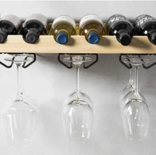 Home Zone Wall Mounted Wine Rack with Stemware Organizers, Holds up to 6 Bottles