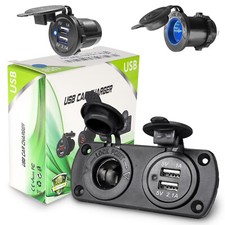 12V Car Cigarette Lighter Socket Charger Panel Dual USB Outlet Port Charger Boat