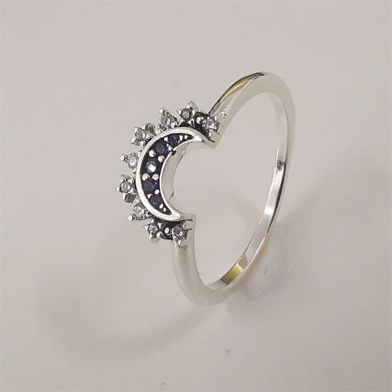 Pandora Celestial Blue Sparkling Moon Ring