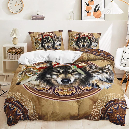 Feathers Bull Skull Wolf Home Decor Ethnic Indian Style Duvet Quilt Cover Set - Picture 6 of 14