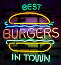 Best Burgers In Town 24"x20" Neon Sign Lamp Real Glass Decor Display Artwork