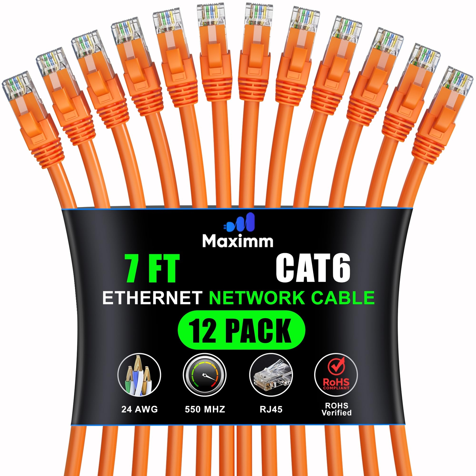 7 ft Cat 6 Ethernet Cable 12-Pack - High-Speed LAN Network Patch Cables for Internet & Gaming-image