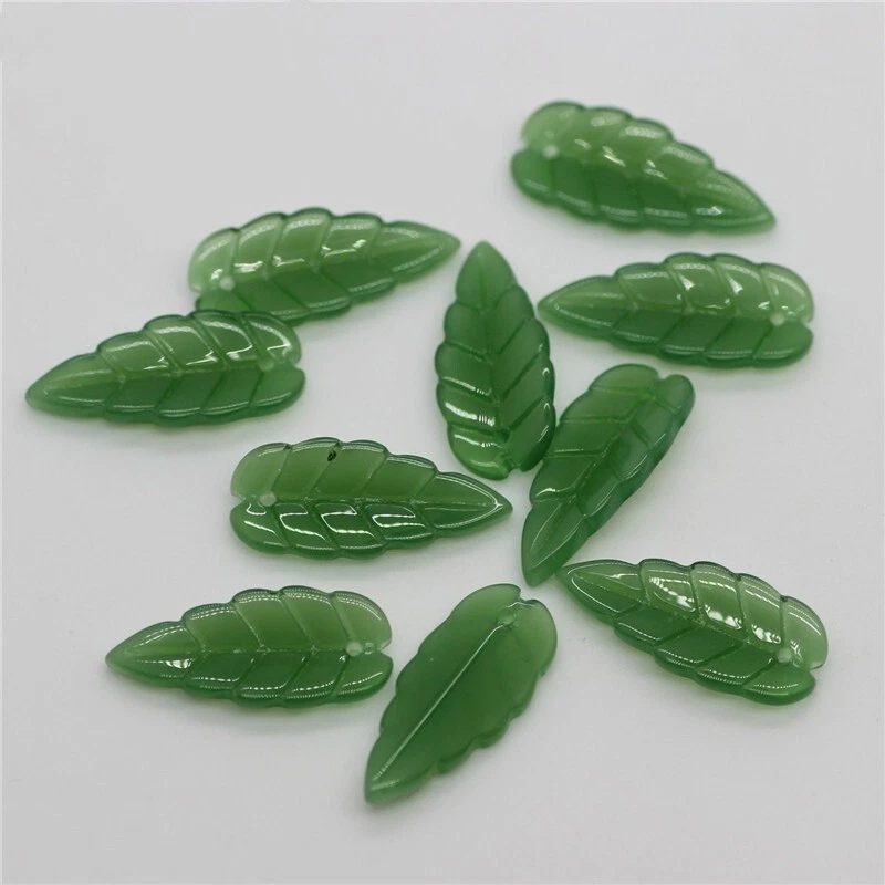 100Pcs Green Cyan Glass Leaf Beads Lampwork Pendant 10x23mm DIY Jewelry Craft - Image 4 of 4