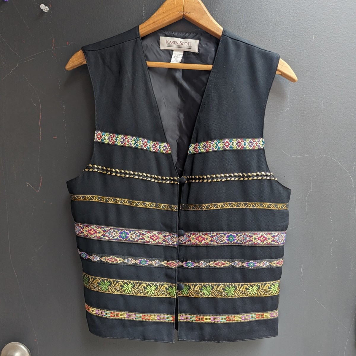 【oan】Jackie Vintage Washing Vest Vintage 90s Karen Scott Womens Vest M Black/Gold Striped