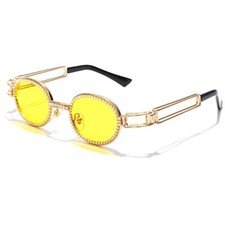 Sunglasses Round Frame Metal Arm Gold Metal Fashion Shades Festival Bling Gafas