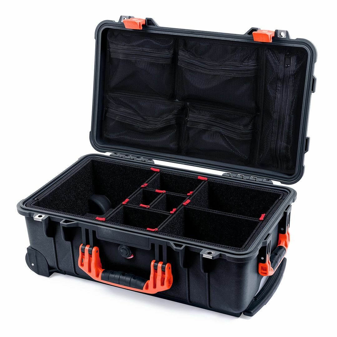 Black & Orange Pelican 1510 case with TrekPak Dividers & mesh lid