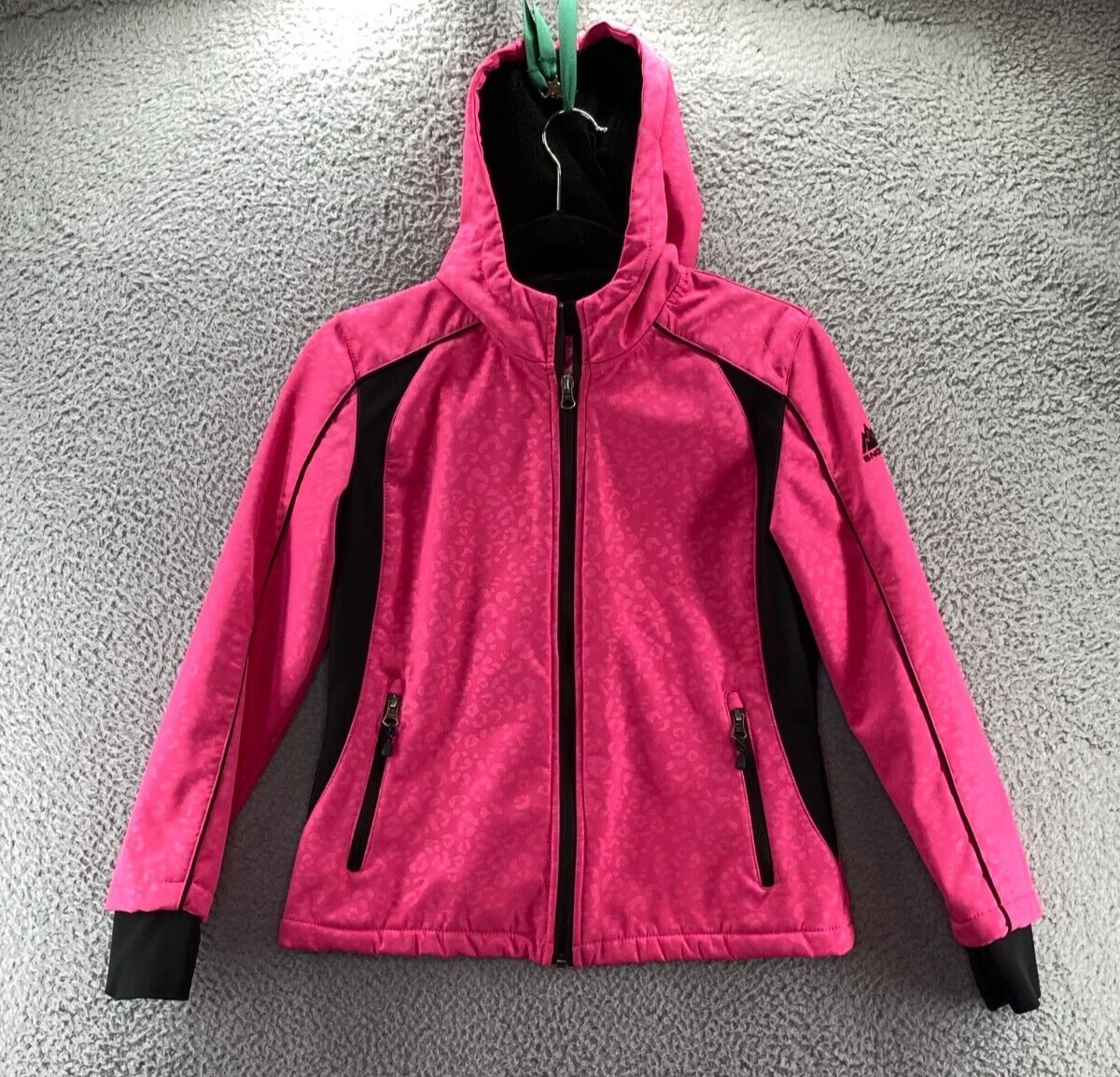Snozu Jacket Women s Size M 10 12 Hot Pink Black Faux Fur Pockets Fitted Hood