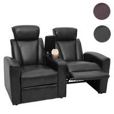 2er Kinosessel HWC-H30, Relaxsessel Fernsehsessel Staufach Kunstleder