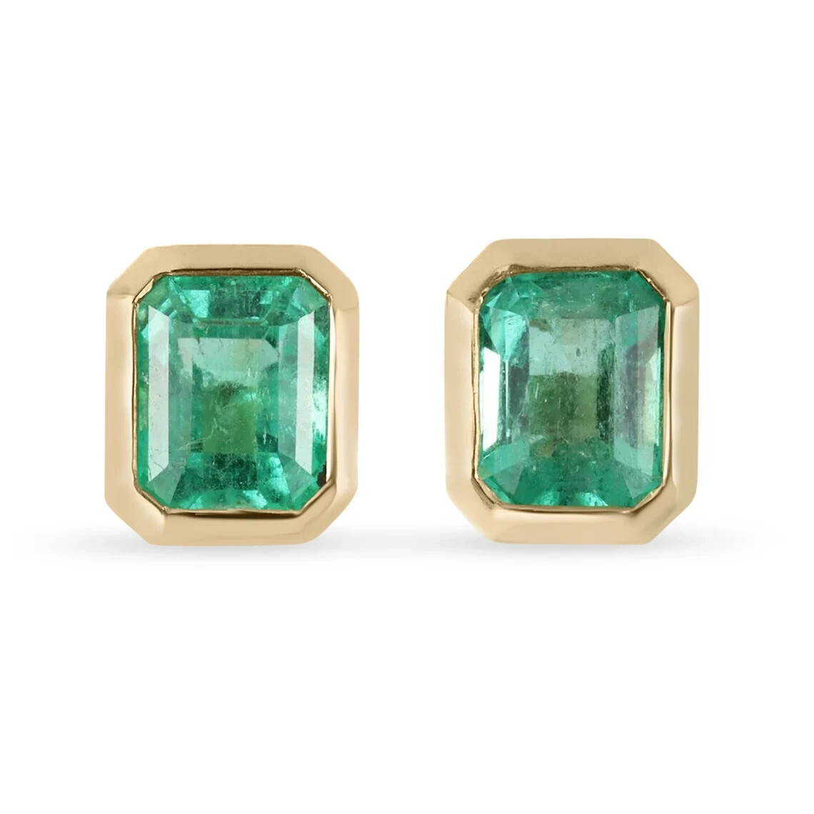 3.70tcw Heirloom Natural Emerald Earrings Bezel Set Emerald