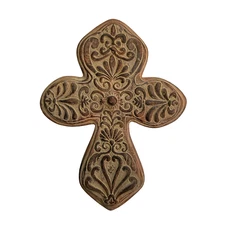 Vintage Cross Crucifix Wall Décor Taupe Brown Rustic Distressed Decorative Heavy