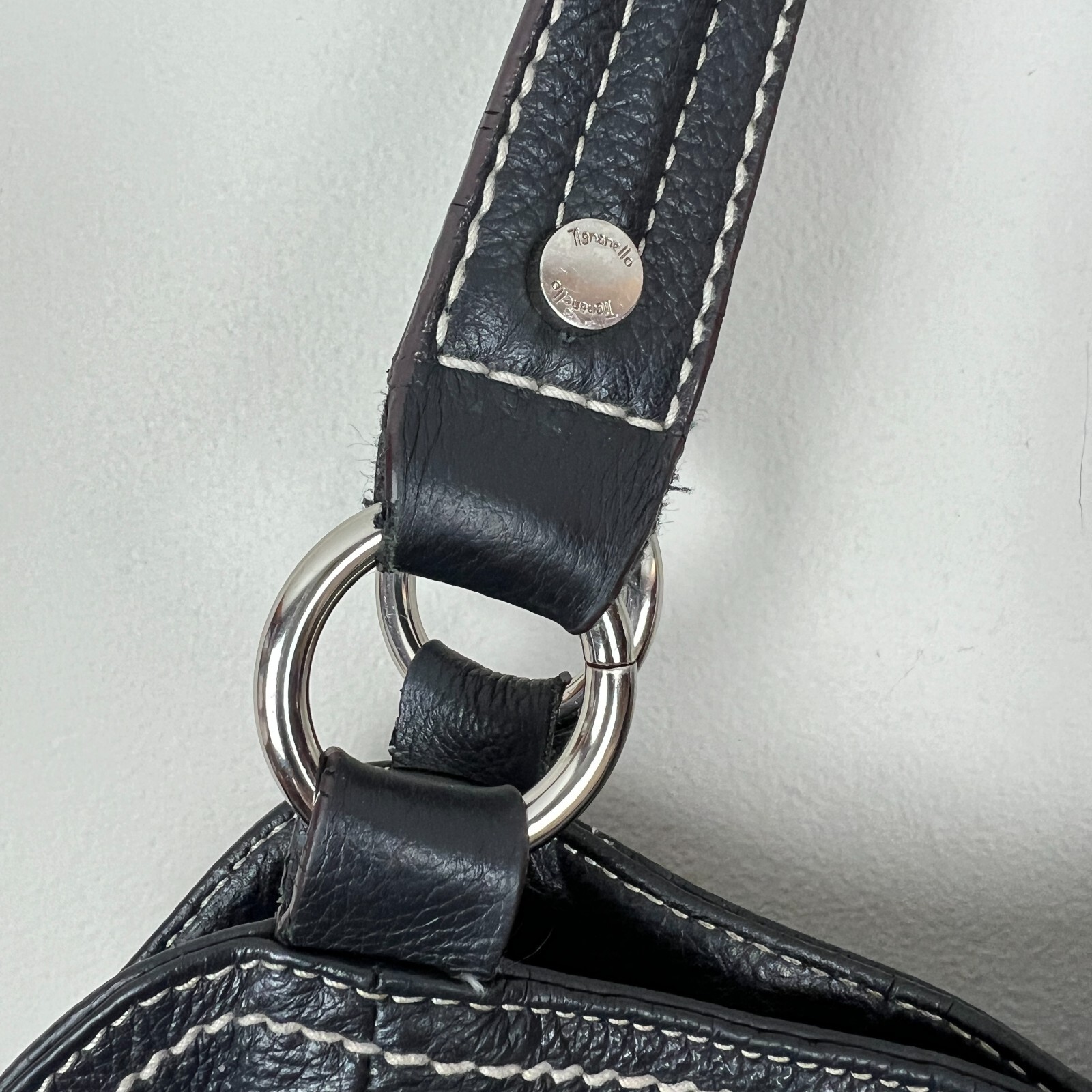 Tignanello Leather Shoulder Bag Black Silver Pebb… - image 17