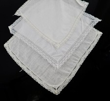 Dainty Handkerchief Set of 3 Lace White Cotton Vintage 10" x 10"