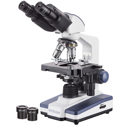 AmScope 40X-2000X LED Lab Binocular Compound Microscope w 3D 2-Layer Mech. Stage
