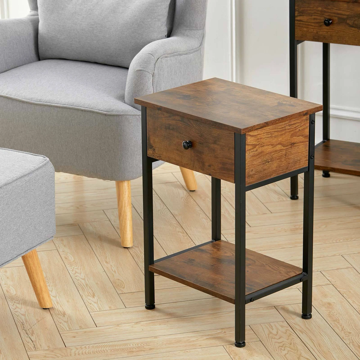 Large Sofa Side End Table Storage Unit with Drawer Shelf Living Room Hallway UK