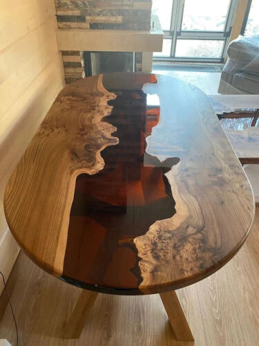 Ovale Form rot Epoxid Kaffee Esstisch Konsole Bar Tisch Nussbaum Tischplatte Dekore - Bild 1 von 5