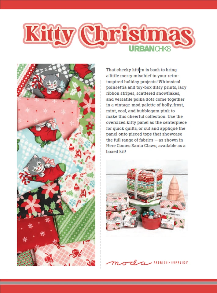 Kitty Christmas Moda Layer Cake 42 100% Cotton 10" Precut Quilt Squares - Image 3 of 4