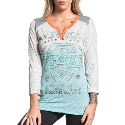 American Fighter Westend 3/4 Panel Tee Small Split Notch V Neck Capri Dip Dye