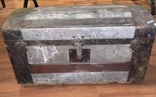 Antique Camel Top Steamer Trunk Metallic 1880 Dome Chest