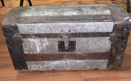 Antique Camel Top Steamer Trunk Metallic 1880 Dome Chest