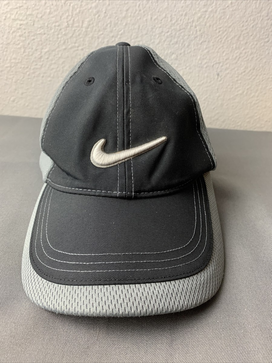 Nike Golf Black & Gray 3D Logo Adjustable Hat Cap EUC Swoosh 