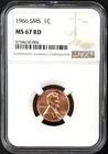 1966 SMS Lincoln Cent graded MS 67 RD by NGC!