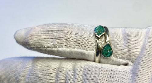 Vintage Sterling Silver Southwest Style Tourquoise Chip Inlay Wrap Ring Size 6.5 - Picture 9 of 12
