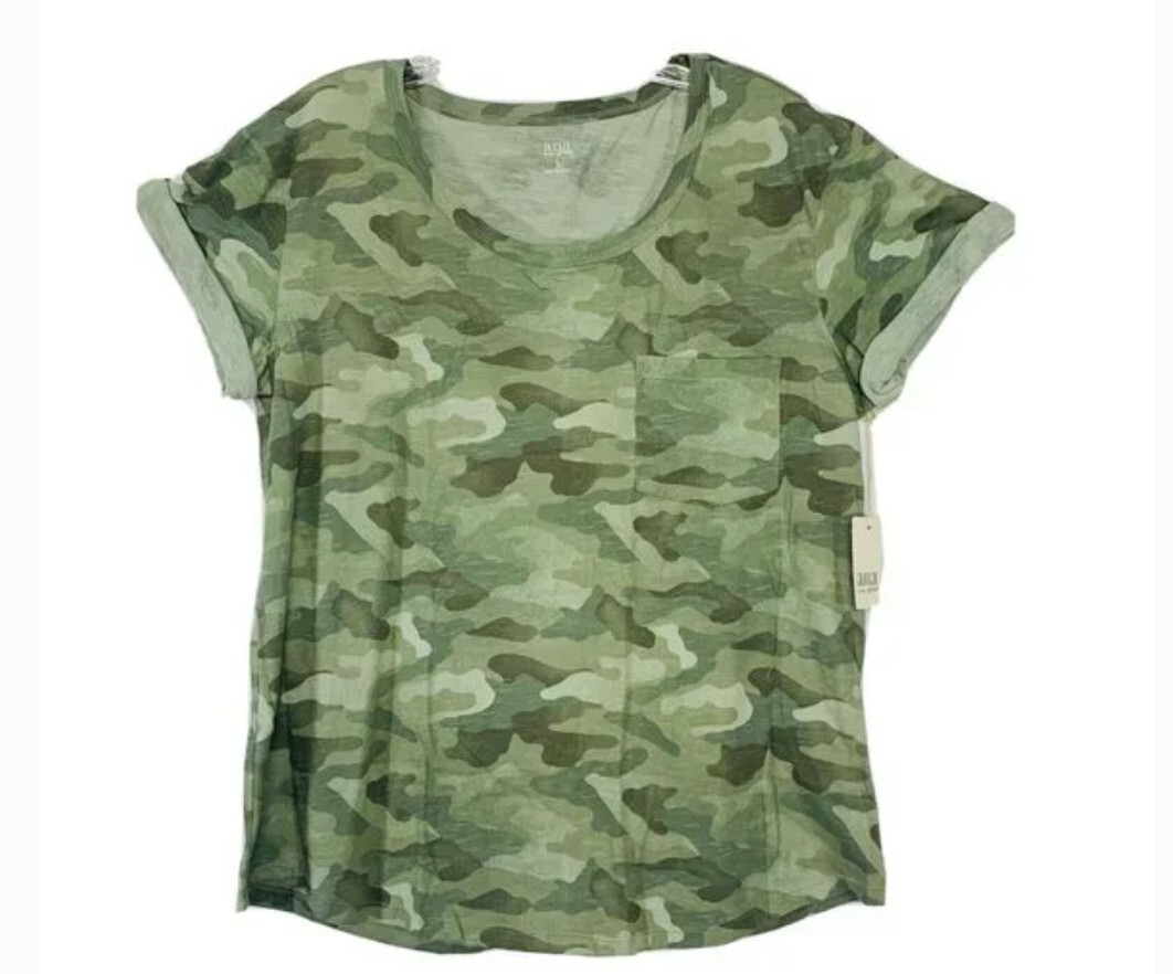 ★AMl PARlS★ AMI Army Women's Short Sleeve T-shirt FTS060 7 a.n.a. Women Short Sleeve T-shirt Camo Pocket Round Neck