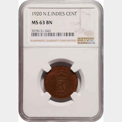 1920 Netherlands East Indies Cent. NGC MS 63 BN. KM-315