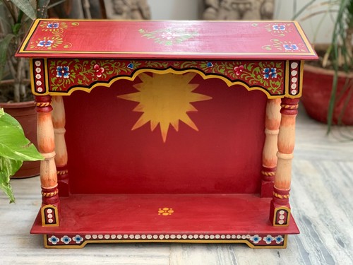 Templo de madera pintado a mano Puja Mandap colgante de pared adoración hindú mandir hogar - Imagen 3 de 9