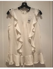 NWT Ivory Banana Republic Ruffle  Pleated S/L top in S