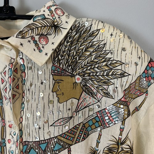 Whittall and Shon Native American Indian Print Shirt Vintage Women's Size 8 - Picture 3 of 10