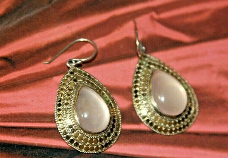  Большие серьги-капли из розового кварца .925 Anna Beck Gili No92 - Изображение 2 из 4