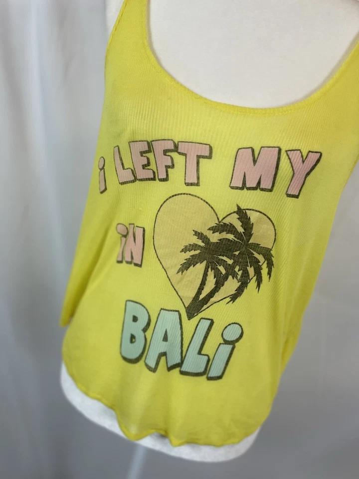 Camiseta sin mangas WILDFOX amarilla I Left My Heart In Bali ligera acanalada para mujer talla S Foto 3 de 4