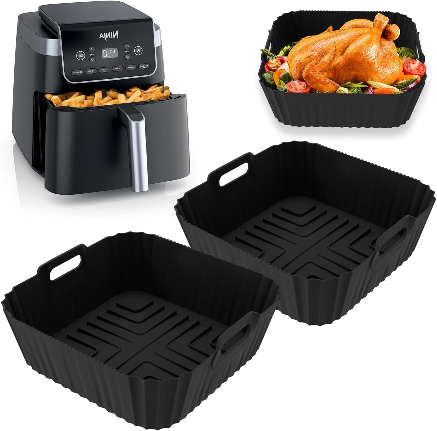 2PCS Air Fryer Silicone Liners for Ninja Air Fryer PRO 4.7L, 6.2L, Dual Air Frye