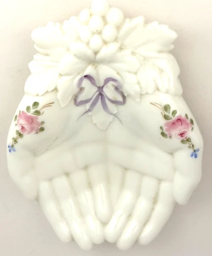 Vintage Westmoreland Milk Glass Open Hands Hand-painted Ribbons & Bows Pattern