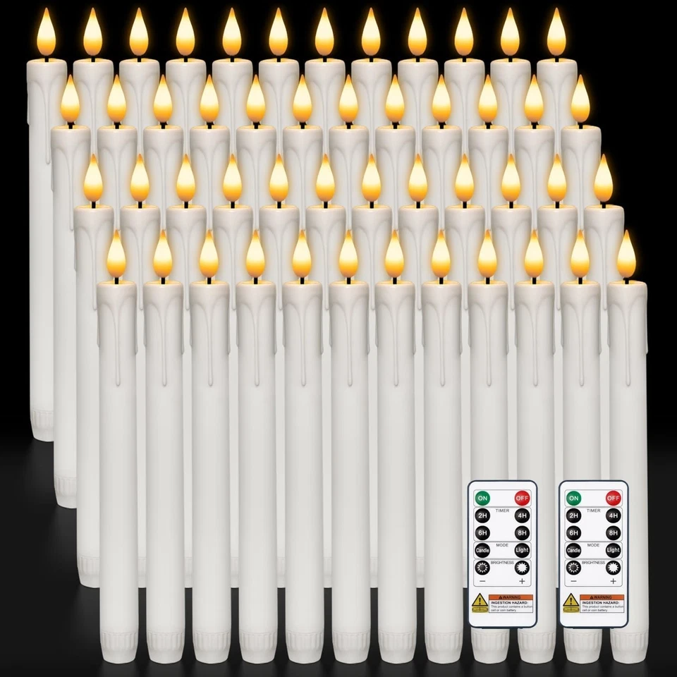 Battery Operated Taper Candles, Remote Control, White, 9.6" - Image 3 of 4