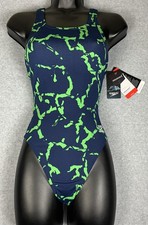 Speedo Endurance Swimsuit Womens 28 Navy Green Super Pro Racing Cut One Piece