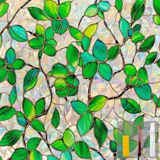 Window Film Green Leaf Static Cling Decorative Privacy Glass 17.5 x 78.7 Inch