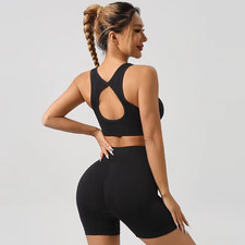 Damen Seamless Butt Lifting Yoga Set Sport BH High Waist Lange Hose 2 St&uuml;ck
