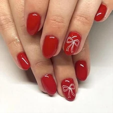 Christmas Press on Nails Short Almond Fake 0.04 Fl Oz (Pack of 24) Xmas-09