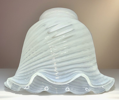 Pearly Opalescent Glass Lamp Shade Frilly Ruffled Rim 5'' Diameter 2 1/4'' Rim
