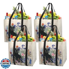 BeeGreen 4 Pack Cat Large Reusable Grocery Bags with Hard Bottom - Heavy Duty