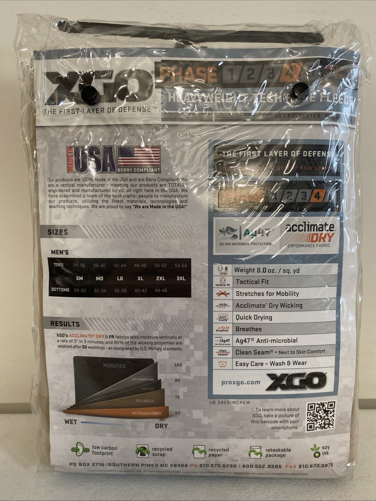 Xgo Phase 4 Acclimate Dry Heavyweight Tech Face Fleece Men's Size XL New