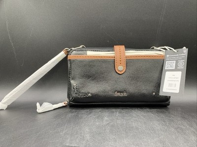 NWT The Sak Iris Black Onyx/Brown Leather Large Smartphone Crossbody Bag Wallet