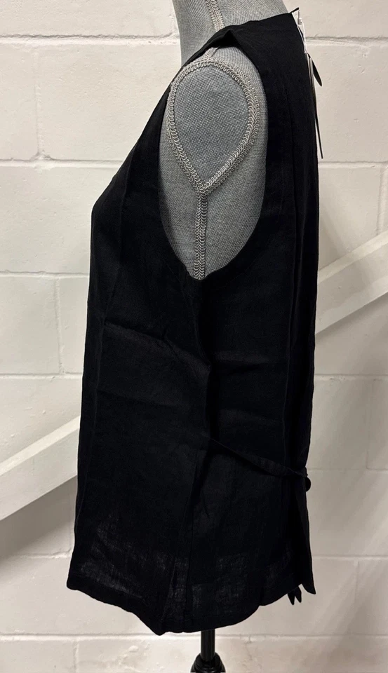 Eileen Fisher Black Button Front Organic Linen Long Sleeveless Vest Size M NWT - Image 4 of 4
