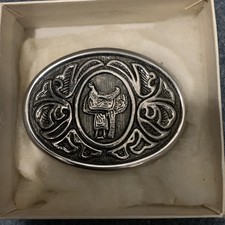 Vintage Avon Horse Saddle Belt Buckle Silver tone Metal Cowboy Western Rodeo
