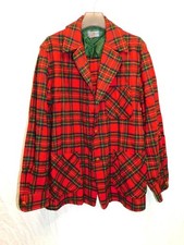 Vintage Pendleton M Red Blue Tartan Plaid 49er Wool Shirt Jacket Blazer USA Made