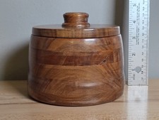 Vintage Hand Turned Wooden Bowl With Lid 4" X 5" Signed