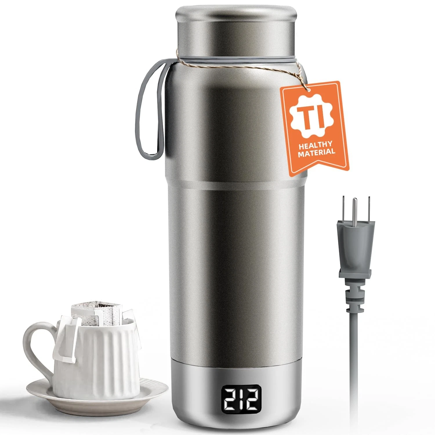 Pure Titanium Electric Travel Kettle, 0.52L Portable Water Boiler with 12 Tem...