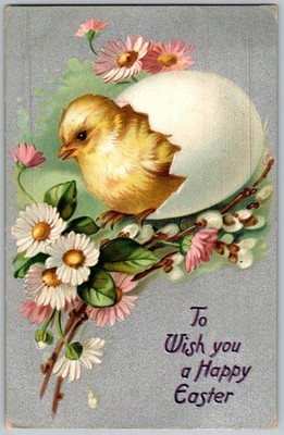 Antique Postcard Easter Chick Hatching 1910s